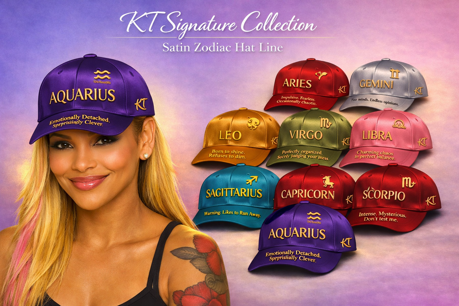 KT Signature Collection Satin Zodiac Hat Line – all 12 signs in birthstone colors